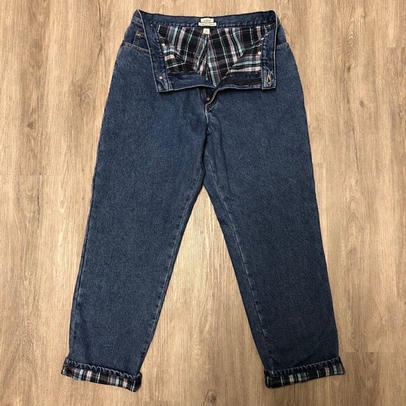 L.L. Bean Flannel Lined Jeans Original/Relaxed Fit Women's Size 14 Plaid Lining - Picture 4 of 13